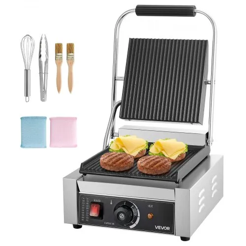 VEVOR kommerzieller Panini-Grill Kontaktgrill 1800 W für Sandwiches Steak Bacon Hamburger, Sandwichmaker Pressgrill aus Edelstahl mit Griff & Temperaturregelung & 22 x 23 cm Heizplatte, Paninipresse VEVOR kommerzieller Panini-Grill Kontaktgrill 1800 W für Sandwiches Steak Bacon Hamburger, Sandwichmaker Pressgrill aus Edelstahl mit Griff & Temperaturregelung & 22 x 23 cm Heizplatte, Paninipresse