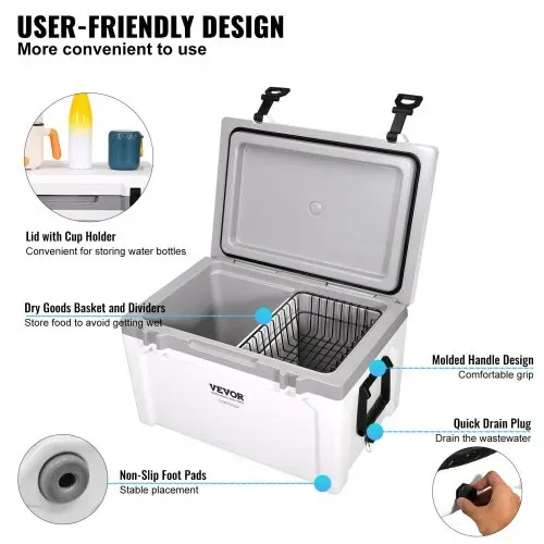 VEVOR Passive Kühlbox Eisbox 57,26 L, Isolierte Kühlbox Camping Thermobox 45-50 Dosen, Campingbox Kühlschrank mit einem Korb, Isolierung Kühlbox Tragbar, Eistruhe Cooler Multifunktional – Bild 5