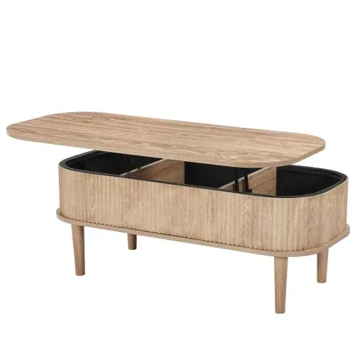 VEVOR Couchtisch Höhenverstellbar 1000x480x405-545 mm, Wohnzimmertisch mit Stauraum, Ausziehbarer Kaffeetisch im Mid-Century-Stil aus MDF, Hubtischplatte für Zuhause & Büro, Naturholz – Bild 10