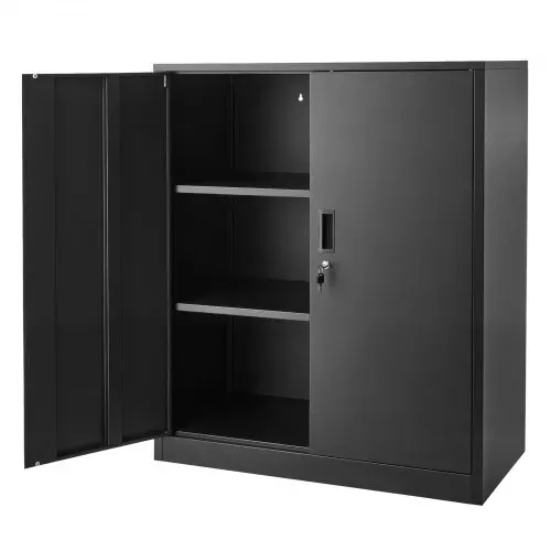 VEVOR Metallschrank Aufbewahrungsschrank 3 Ebenen, 106 cm Hoher Garagenschrank mit verstellbaren Einlegeböden & 2 Magnettüren & 2 Schlüsseln, Geeignet für Speisekammer Lagerhalle Keller Schwarz – Bild 8