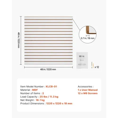 VEVOR Werkzeugwand 1220x1220x18 mm, MDF-Garagen-Lamellenwand, weißer Wandorganizer, 11,3kg Tragkraft Lamellenwandpaneel mit Kupplungsstruktur & DIY-Zuschnitt, geeignet für Lagerung & Präsentation – Bild 6