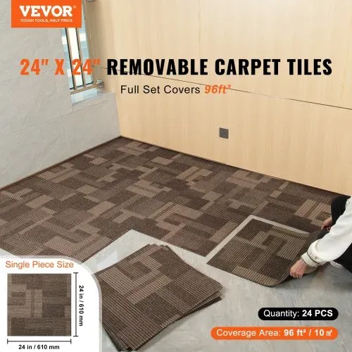 VEVOR Teppichfliesen, 610 x 610 mm, Teppichboden mit angebrachter Polsterung, weich gepolsterte Teppichfliesen, einfache DIY-Installation für Schlafzimmer und Wohnzimmer (24 Stk., gemischtes Braun) VEVOR Teppichfliesen, 610 x 610 mm, Teppichboden mit angebrachter Polsterung, weich gepolsterte Teppichfliesen, einfache DIY-Installation für Schlafzimmer und Wohnzimmer (24 Stk., gemischtes Braun)