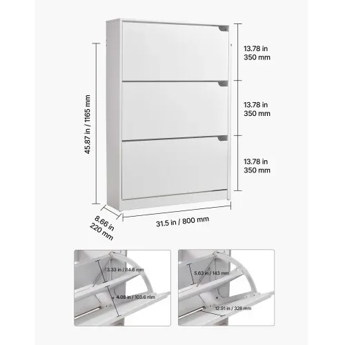 VEVOR Schuhschrank mit 3 Klappen, platzsparender Schuhkipper, freistehender Schuhregal-Organizer für den Eingang Flur Wohnzimmer Veranda, modernes Schuhregal 800 x 220 x 1165 mm Weiß – Bild 6