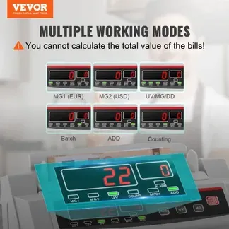 VEVOR FJ0288 Geldzählmaschine Weiß mit Echtheitprüfung, Banknotenzähler 1000 Stück/min mit UV- und MG-Systemen, 7 kg mit LED-Bildschirm für Euro, Dollar, Pfund (26 x 23,5 x 17 cm) VEVOR FJ0288 Geldzählmaschine Weiß mit Echtheitprüfung, Banknotenzähler 1000 Stück/min mit UV- und MG-Systemen, 7 kg mit LED-Bildschirm für Euro, Dollar, Pfund (26 x 23,5 x 17 cm)