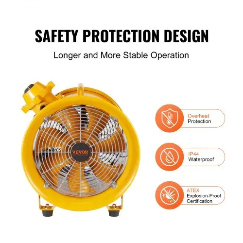 VEVOR Bauventilator 550-W-AC-Motor Baugebläse 2850 U/min Baulüfter Gebläse 1179 L/s (2500 CFM) Axiallüfter 3 m Netzkabel Axialgebläse 75 dB Geräuschpegel Industrielüfter IP44 – Bild 4