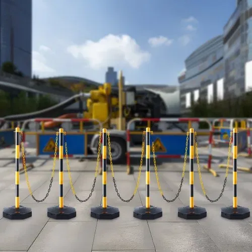 VEVOR Verkehrshütchen Verkehr Absperrpfosten 6 Stk. 285 x 285 mm Warnkegel Verkehrsleitkegel Warnleitkegel mit Kett, Leitpfostenkegel Straßensperrpfosten Gelb & Schwarz Wasser- und Sandeinspritzung – Bild 7