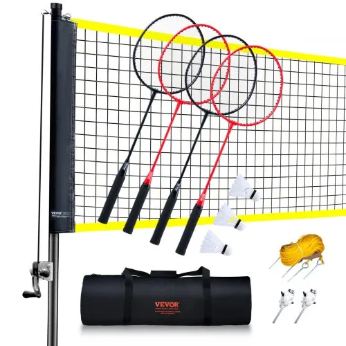VEVOR Badmintonnetz-Set, Badmintonnetz für den Außenbereich im Hinterhof, Strandpark, Badmintonnetz für Erwachsene & Kinder mit Stangen, Tragetasche, 4 Eisenschlägern und 3 Nylon-Federbällen VEVOR Badmintonnetz-Set, Badmintonnetz für den Außenbereich im Hinterhof, Strandpark, Badmintonnetz für Erwachsene & Kinder mit Stangen, Tragetasche, 4 Eisenschlägern und 3 Nylon-Federbällen