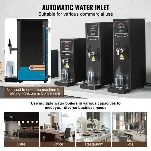 VEVOR Gewerblicher Heißwasserspender 10 L, 1,5 kW Wasserkocher Elektrisch mit Heizrohr aus Edelstahl 316, Stufenweise Schnellaufheizung 50 L/h Heißwasserbereiter für Cafés Teestuben Restaurants Büros – Bild 3