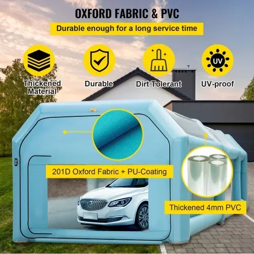 VEVOR Aufblasbare Sprühkabine Zelt 8x4x3m Lackierkabine Zelt 210D Oxford-Gewebe PVC Auto Lackierkabine mit 2 abnehmbaren Türen Gebläse inkl. Ideal für Autolackierung und Reparatur von Motorrädern – Bild 2