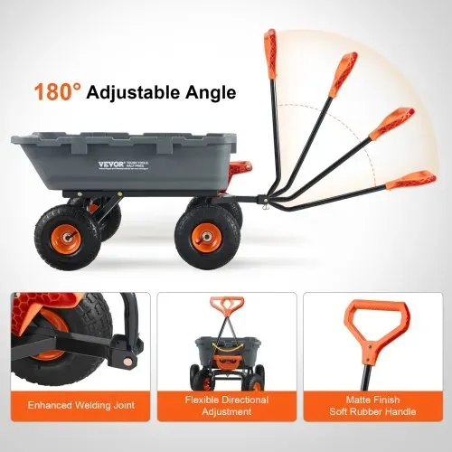 VEVOR Gartenwagen, Gartenkarre mit leicht zu montierendem Stahlrahmen, Kippbarer Transportwagen mit umwandelbarem 2-in-1-Griff, Mehrzweck-Schubkarre mit 360 kg Tragfähigkeit, 255 mm Reifen – Bild 6