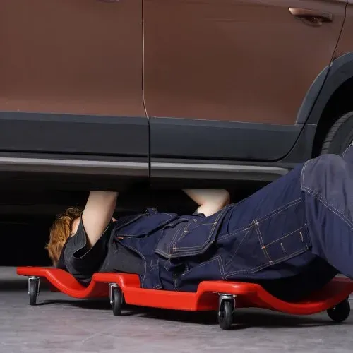 VEVOR Mechaniker-Rollbrett aus Kunststoff, 914 mm, 158,8 kg Tragkraft, Rollbrett für Autowerkstätten mit ergonomisch geformtem HDPE-Körper, gepolsterter Kopfstütze und zwei Werkzeugablagen, 6 Räder, für Autowerkstätten – Bild 7