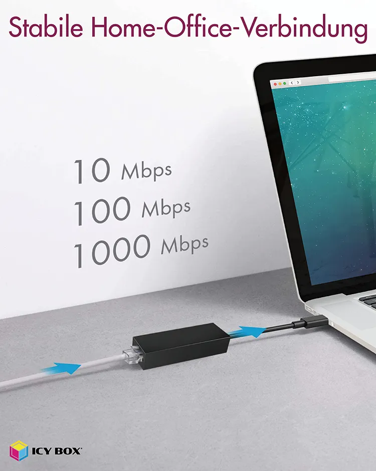 ICY BOX IB-AC501a, USB 3.2 Gen 1 (Type-A) zu Gigabit Ethernet Lan Adapter, schwarz – Bild 3