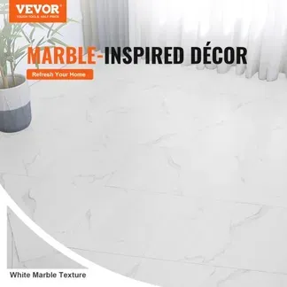 VEVOR Selbstklebende Vinyl-Bodenfliesen, 30,5 x 30,5 cm, 50 Stk., 1,5 mm dick, zum Abziehen und Aufkleben, weiße Marmorstruktur, DIY-Bodenbelag für Küche, Esszimmer, Schlafzimmer und Badezimmer VEVOR Selbstklebende Vinyl-Bodenfliesen, 30,5 x 30,5 cm, 50 Stk., 1,5 mm dick, zum Abziehen und Aufkleben, weiße Marmorstruktur, DIY-Bodenbelag für Küche, Esszimmer, Schlafzimmer und Badezimmer