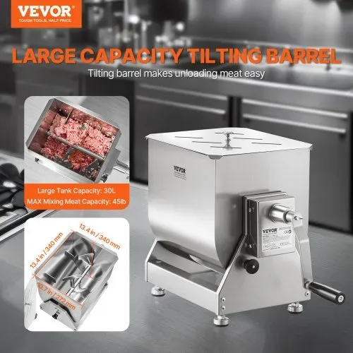 VEVOR manueller Fleischmischer 30 L Fleischverarbeitungsgerät mit Kippbehälter (maximales Mischen von 20,4 kg Fleisch), Fleischmischer Wurstmischer mit Untersetzungsgetriebe, Handmixer für Hackfleisch VEVOR manueller Fleischmischer 30 L Fleischverarbeitungsgerät mit Kippbehälter (maximales Mischen von 20,4 kg Fleisch), Fleischmischer Wurstmischer mit Untersetzungsgetriebe, Handmixer für Hackfleisch
