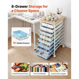 VEVOR Rollwagen mit 8 Schubladen Rollcontainer 400x330x715mm Grün Blau Weiß, Metallgestell, Holztischplatte, Handgriffe, Lenkrolle mit 2 Bremsen, Mobiler Schubladenwagen für Büro Werkstatt Klassenzimmer VEVOR Rollwagen mit 8 Schubladen Rollcontainer 400x330x715mm Grün Blau Weiß, Metallgestell, Holztischplatte, Handgriffe, Lenkrolle mit 2 Bremsen, Mobiler Schubladenwagen für Büro Werkstatt Klassenzimmer
