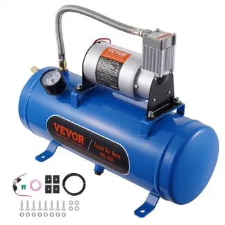 VEVOR 12-V-Luftkompressor mit Tank 6 L, Zughorn-Luftkompressor-Satz, 90-120 psi Arbeitsdruck, Integriertes Luftkompressorsystem für Zug-Lufthupen, Aufpumpen von Reifen, LKWs, SUVs usw. Blau VEVOR 12-V-Luftkompressor mit Tank 6 L, Zughorn-Luftkompressor-Satz, 90-120 psi Arbeitsdruck, Integriertes Luftkompressorsystem für Zug-Lufthupen, Aufpumpen von Reifen, LKWs, SUVs usw. Blau