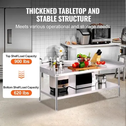 VEVOR Arbeitstisch Edelstahl, gewerblicher Arbeitstisch zur Lebensmittelzubereitung, 3-seitiger Spritzschutz, Arbeitstisch für Restaurants, Zuhause, Hotels 762 x 1524 x 660 mm – Bild 2