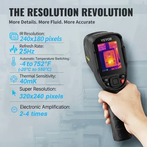 VEVOR Handheld Wärmebildkamera 240x180 IR-Auflösung Infrarotkamera Thermometer 40mK Thermografie Kamera -20-350°C Thermokamera CE zertifiziert Fehlersuche in HLK-Anlagen Identifizierung von Luftlecks – Bild 2