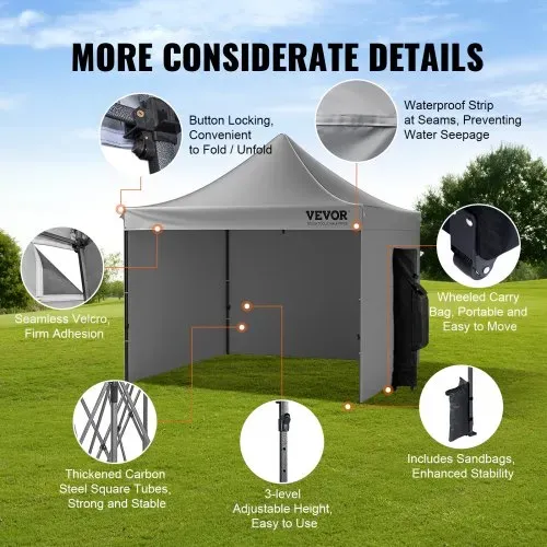 VEVOR Pavillon 304,8x304,8x320cm Gartenzelt 500D PU-Silber-Gewebe Faltpavillon höhenverstellbar inkl. Aufbewahrungstasche Partyzelt 6-8 Personen Pop up Zelt Faltzelt Gartenpavillon für Campingausflug – Bild 4