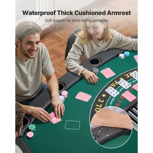 VEVOR klappbarer Pokertisch für 7 Spieler (183 cm) Kasino-Freizeittisch mit gepolsterten Schienen & Getränkehaltern, Halbovale tragbare Spieltische mit Filz- und Metallbeinen, Texas Hold’em Poker – Bild 3