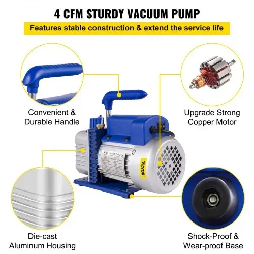 VEVOR 7,57L Vakuumpumpe Vakuumkammer Unterdruckpumpe 113L/min 1/3PS Vakuumpumpe – Bild 2