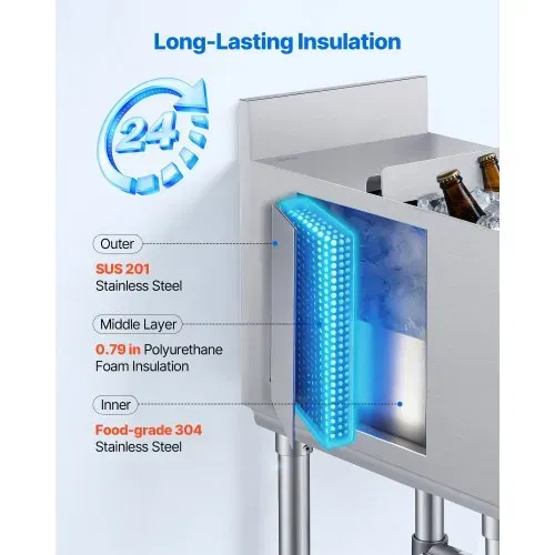 VEVOR Gewerblicher Eisbehälter 28 L, 305 x 482 x 850 mm, Eisbox mit Gestell, Schiebedeckel und 2 Abnehmbaren Flaschenhaltern, Freistehend für Eiswürfel und Getränke, Geeignet für Bars Restaurants Pubs – Bild 2