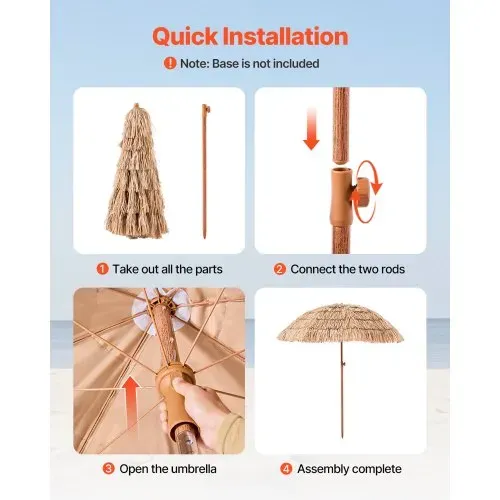 VEVOR Strohschirm Hawaii, 2 m Strohschirm neigbar, Strandschirm mit PP-Stroh & 8 Metallstreben, Gartenschirm, Marktschirm, Terrassenschirm für Strand, Terrasse, Poolrand, Hinterhof & Garten – Bild 5