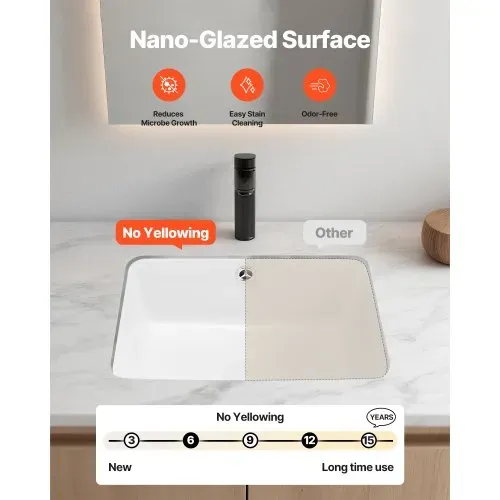 VEVOR Unterbauwaschbecken Handwaschbecken 400 x 305 mm rechteckiges Spülbecken aus Keramik mit Überlaufloch, moderne Unterbauspüle Küchenspüle für kleine Räume, Badezimmerwaschbecken Weiß – Bild 2