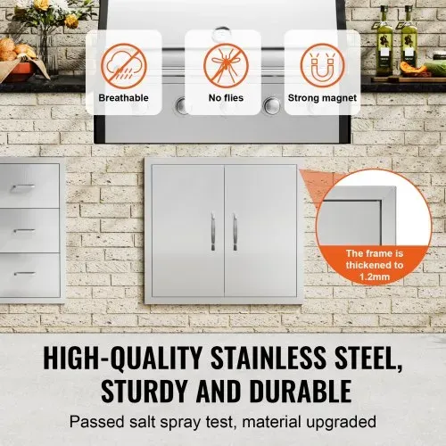 VEVOR Grill-Zugangstür, 660 x 609 mm, Doppelte Außenküchentür, Flächenbündig Montierte Edelstahltür, Vertikale Wandtür mit Griffen, für Grillinsel, Grillstation, Außenschrank – Bild 2