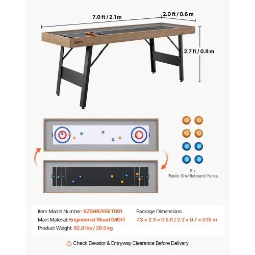 VEVOR Shuffleboard-Tisch 2,1 m mit 8 Pucks Tischcurling-Spiel 2 in 1 Tragbar, Glatte Spielfläche für Flüssiges und Schnelles Puckspiel, Klappbare Beine für das Familien-Spielzimmer zu Hause – Bild 6