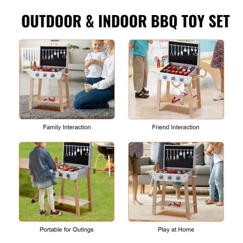 VEVOR Holzgrill-Spielzeuggrill, Kindergrill-Spielset mit Spiellebensmitteln und Grillwerkzeugen, Küchenzubehör aus Holz für Spiellebensmittel (21-teilig), Rollenspiel-Kochspielzeug für Kleinkinder, Jungen und Mädchen ab 3 Jahren, Geschenk – Bild 5