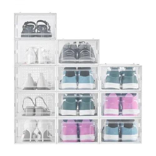 VEVOR Schuhaufbewahrungsboxen stapelbare Schuhboxen (12 Stk.) passend bis US-Größe 11, modulare Schuh-Organizer aus Kunststoff zur Aufbewahrung von High Heels & Stiefeln & Hüten, weißer Rahmen – Bild 10