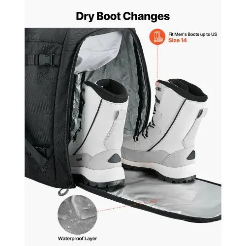 VEVOR Skitasche, 55 L, Reiserucksack für Snowboardstiefel, Skischuhtasche aus strapazierfähigem 1680D Oxford, Skisack für Ski, Snowboard, Helm, Schutzbrille, Handschuhe, Zubehör (schwarz) – Bild 4