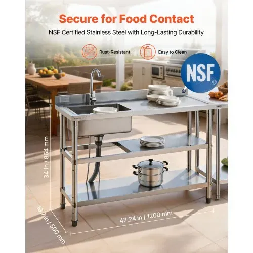 VEVOR Spültisch Spülbecken Edelstahl (120 x 50 x 94 cm), Einzelbecken mit Wasserhahn & 2 Ablagefächern, Küchenspüle für Garage Restaurant, Waschtisch Außenspüle mit Arbeitsplatte (recht) VEVOR Spültisch Spülbecken Edelstahl (120 x 50 x 94 cm), Einzelbecken mit Wasserhahn & 2 Ablagefächern, Küchenspüle für Garage Restaurant, Waschtisch Außenspüle mit Arbeitsplatte (recht)