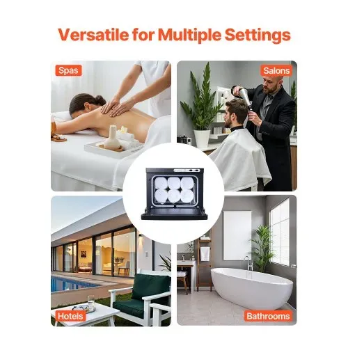 VEVOR Handtuchwärmer Wärmegerät 8 L für 12 Handtücher mit Clip & Edelstahlgestell, Heißhandtuchwärmer für Spa Friseur Maniküre Massage Salon, Dampfheizfunktion & Reinigungslampe, Schwarz – Bild 5