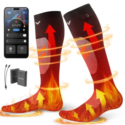 VEVOR Beheizte Socken, Größe S, 5000 mAh Akku Wiederaufladbare Heizsocken mit 4 Heizstufen & APP-Steuerung, Fußwärmer für Outdoor, Angeln, Camping, Skifahren, Wandern, Unisex VEVOR Beheizte Socken, Größe S, 5000 mAh Akku Wiederaufladbare Heizsocken mit 4 Heizstufen & APP-Steuerung, Fußwärmer für Outdoor, Angeln, Camping, Skifahren, Wandern, Unisex