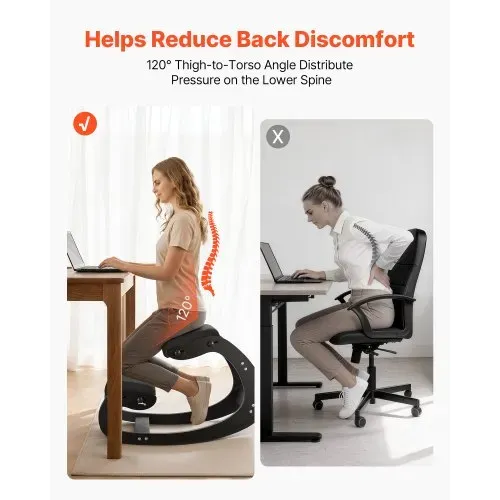 VEVOR Ergonomischer Hocker mit Dicken, Integrierten Schaumstoffpolstern & Massivholzrahmen, Höhenverstellbarer Kniestuhl zur Entlastung von Nacken und Rücken, Ideal für Zuhause, Büro, Schwarz – Bild 2