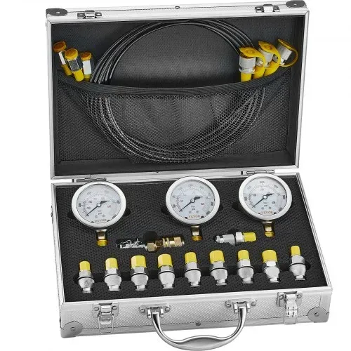 VEVOR Hydraulikdruck-Testset, 250 / 400 / 600 bar, 3 Messgeräte, 11 Prüfkupplungen, 3 Prüfschläuche, Bagger-Hydraulik-Testmessgeräte-Set mit Tragbarer Tragetasche für Bagger, Traktoren, Baumaschinen – Bild 10