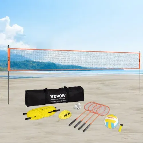 VEVOR Volleyballnetz Höhenverstellbares Badmintonnetz, 91,44 x 970 cm Tragbarer Beachvolleyball-Netz, Orange Volleyballnetz Faltbare Volleyballnetz mit Volleyball & Tragetasche & Badmintonschläger – Bild 7