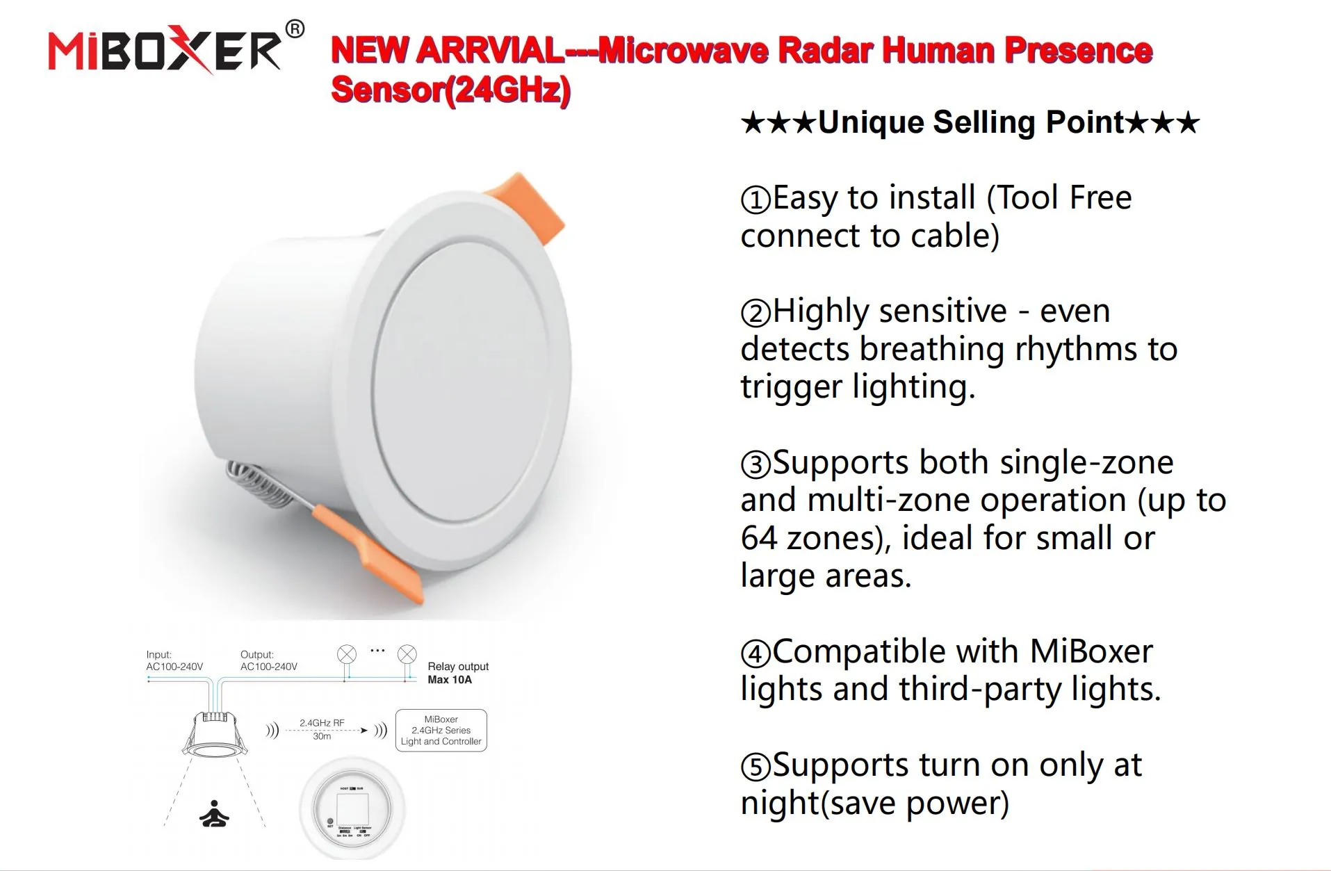 MiBoxer HPS1-RF LED Sensor Microwave Radar Human Presence Sensor 2,4GHz – Bild 10