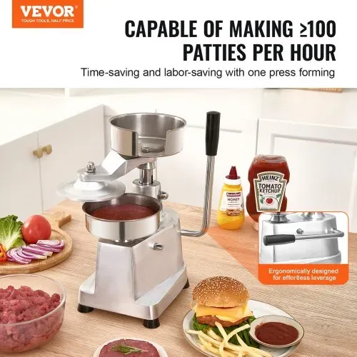 VEVOR Kommerzieller Burger-Patty-Maker, 13 cm, Hamburger-Rind-Patty-Maker, Strapazierfähig, Lebensmittelechter Edelstahl Burgerpresse, Küchenfleischformer VEVOR Kommerzieller Burger-Patty-Maker, 13 cm, Hamburger-Rind-Patty-Maker, Strapazierfähig, Lebensmittelechter Edelstahl Burgerpresse, Küchenfleischformer