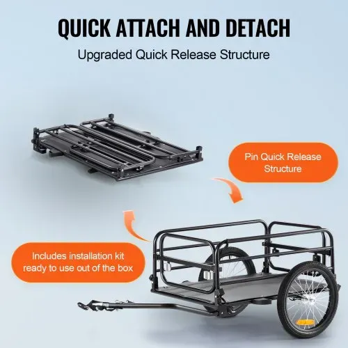 VEVOR Fahrradanhänger, 72 kg Tragkraft, robuster Fahrradwagen, kompakte Aufbewahrung und Schnellverschluss mit Universalkupplung, 40,6 cm Räder, passend für 55,9–71,1 cm große Fahrradräder – Bild 4
