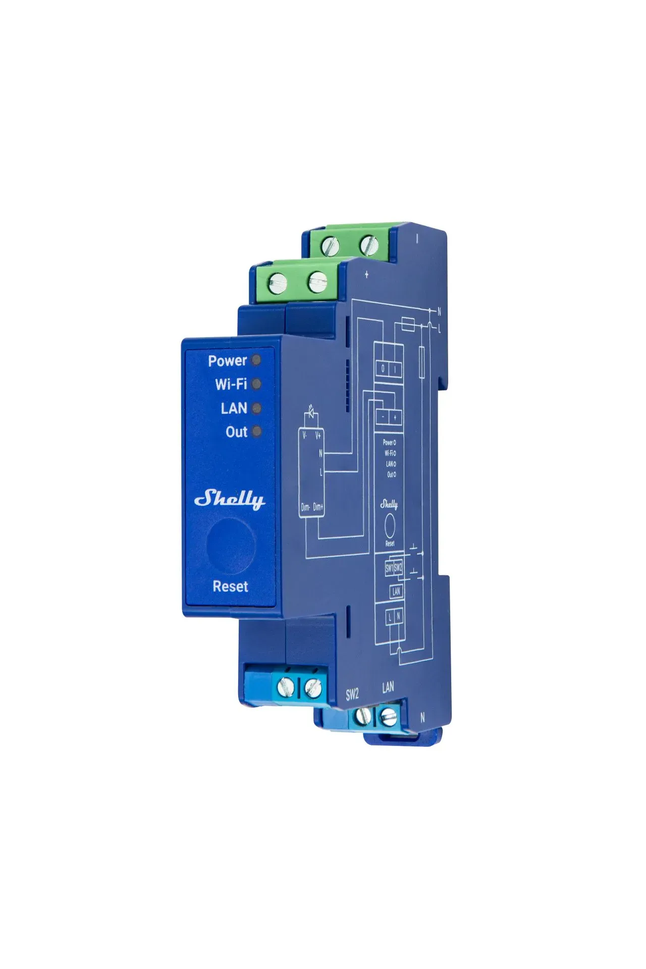 Shelly · Hutschiene · „Pro Dimmer 0/1-10V PM“ · Messfunktion · WLAN · LAN · BT Shelly · Hutschiene · „Pro Dimmer 0/1-10V PM“ · Messfunktion · WLAN · LAN · BT