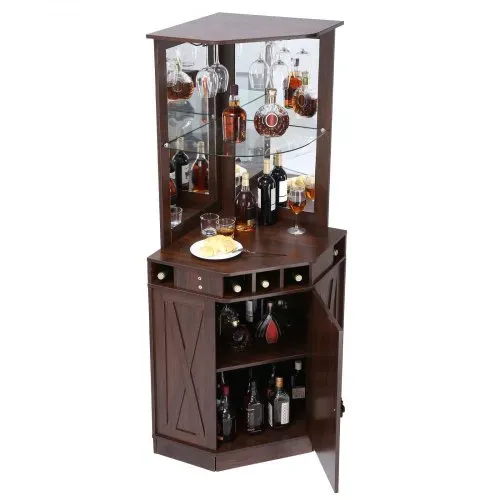 VEVOR Industrieller Eck-Barschrank, Weintisch für Spirituosen und Gläser, Sideboard-Buffetschrank mit Glashalter, Freistehender Kaffee-Barschrank aus Bauernholz für Wohnzimmer, Hausbar, Walnussholz – Bild 9