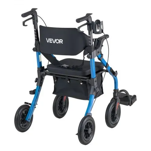 VEVOR 2-in-1 Rollator Faltbar mit Sitz, Leichter Gehwagen mit Reifen, Gehhilfe bis 136 kg mit Rückenlehne Tasche Gehstockhalter, Höhenverstellbare Laufhilfe mit Feststellfunktion für Senioren, Blau – Bild 8