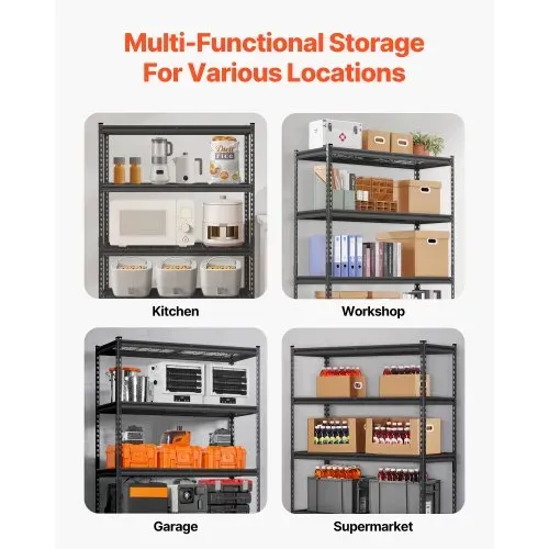 VEVOR Lagerregale, 1134 kg, 5-stufiges Schwerlastregal für die Garage, 457,2 x 1219,2 x 1828,8 mm, verstellbares Garagenregal für Industrieregale, Kellerregal, für Küche, Lager, Keller, schwarz – Bild 5