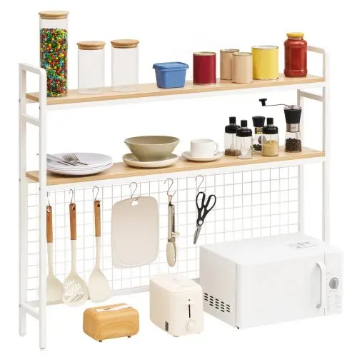 VEVOR Schreibtischregal 3 Ebenen Schreibtisch Bücherregal Organizer Weiß, für Studentenwohnheim Zuhause Büro zur Sortierung von Büchern Büromaterialien Metallrahmen & Holzablage Rutschfesten Füße – Bild 9
