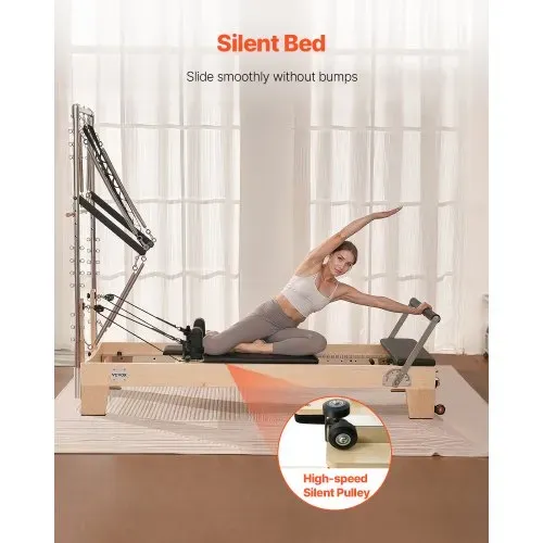 VEVOR Pilates Reformer Maschine aus Holz für Fitnessstudio zu Hause, Krafttrainingsgerät mit doppeltem Widerstand, Reformer-Box, Sprungbrett, für Fortgeschrittene und Anfänger, bis zu 181,44 kg – Bild 3