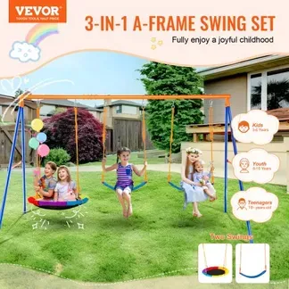 VEVOR Schaukel-Sets für den Garten, Schaukel-Set mit einer Tragkraft von 272 kg, mit 1 Tellerschaukelsitz, 2 Schaukelsitzen mit Gurten, robustem A-Rahmen-Schaukelständer aus Metall und verstellbarem Seil, Schaukel-Set für den Außenbereich für Kinder VEVOR Schaukel-Sets für den Garten, Schaukel-Set mit einer Tragkraft von 272 kg, mit 1 Tellerschaukelsitz, 2 Schaukelsitzen mit Gurten, robustem A-Rahmen-Schaukelständer aus Metall und verstellbarem Seil, Schaukel-Set für den Außenbereich für Kinder