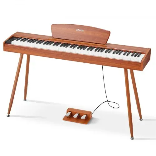VEVOR Digitalpiano, 88 Tasten vollgewichtet anschlagdynamisch, E-Piano-Tastatur mit Notenständer, Dreifachpedal, Netzteil, 280 Töne, unterstützt kabellose Verbindung, für Anfänger, Holzfarbe – Bild 8